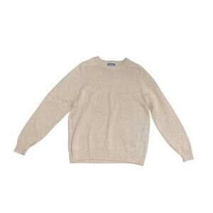 Lands End Classic Crewneck Cotton Knit Sweater Beige Large GrandpaCore Fall Cozy